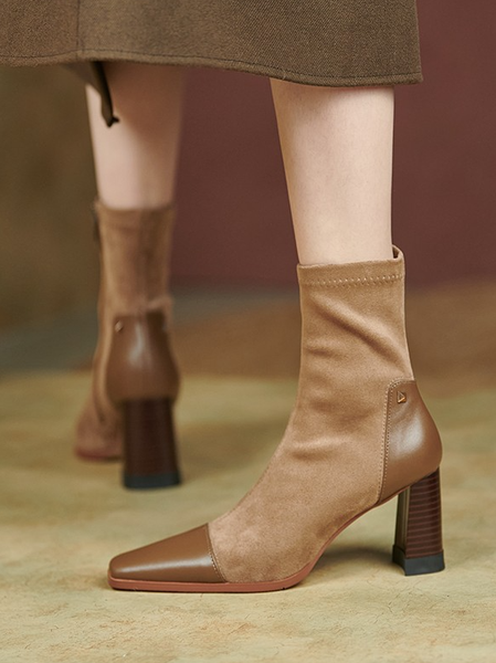 

Suede Color Block Sock Boots, Brown, Boots