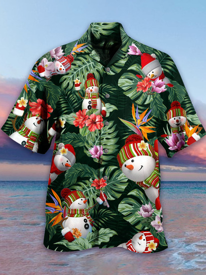 

Short Sleeve Party Shirt Collar Shirts & Tops, Green, Men's Floral shirt
