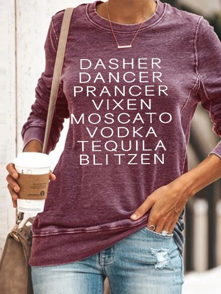 

Dasher Dancer Women's Funny Drinking Christmas Casual Sweatshirt, Purple, Hoodies&Sweatshirts