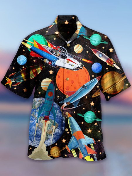 

Vintage Shirt Collar Starry Sky Shirts & Tops, As picture, Men's Floral shirt