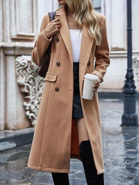 

Long sleeve Solid Lapel Regular Fit Outerwear, Khaki, Coats