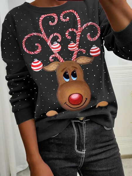 

Christmas deer Regular Fit Casual Cotton Blends Sweatshirt, Black, Sweatshirts & Hoodies