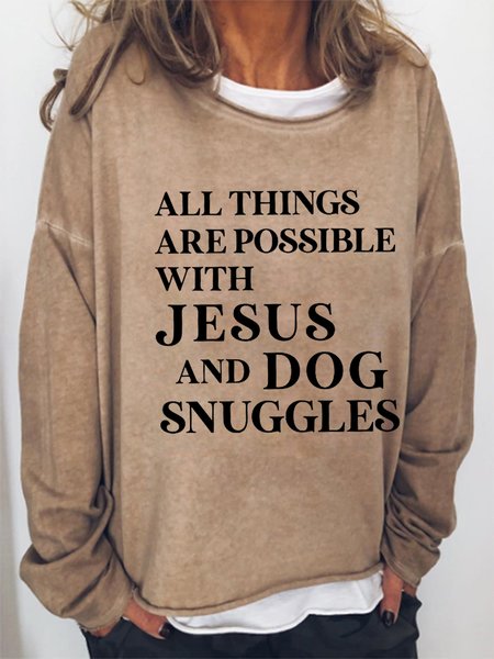 

All Things Are Possible with Jesus Crew Neck Cotton Blends Sweatshirt, Khaki, Hoodies&Sweatshirts