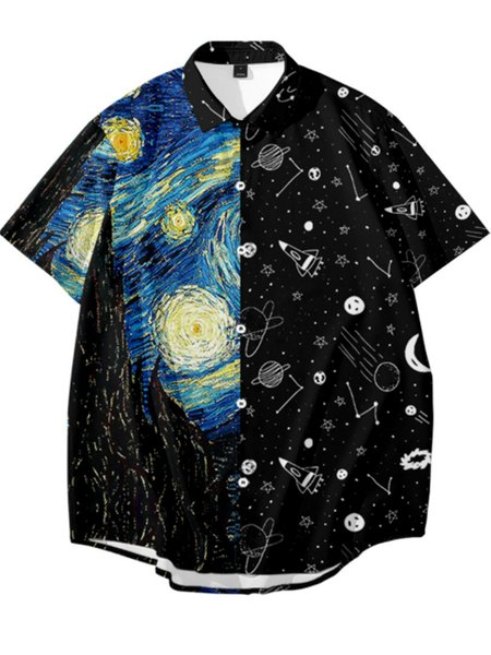 

Vacation Short Sleeve Shirt Collar Shirts, As picture, Men's Floral shirt