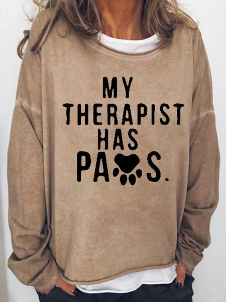 

My Therapist Has Paws Women's Funny Saying Casual Sweatshirt, Light brown, Hoodies&Sweatshirts