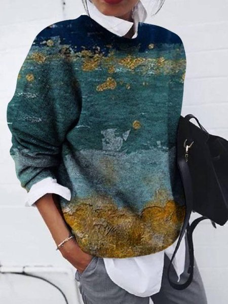 

Casual Long Sleeve Crew Neck Printed Sweatshirt, Multicolor, Hoodies & Sweatshirts
