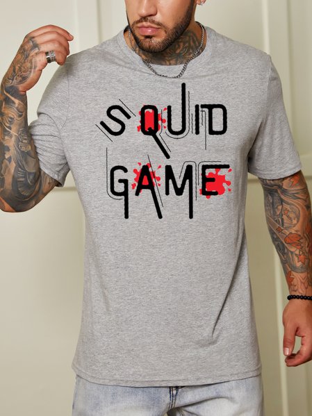 

Funny letter print round neck short sleeve T-shirt, Gray, T-shirts
