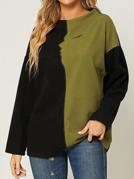 

Color Block Off Shoulder Loosen Casual Printed Crew Neck Sweatshirt, Army green, Hoodies & Sweatshirts