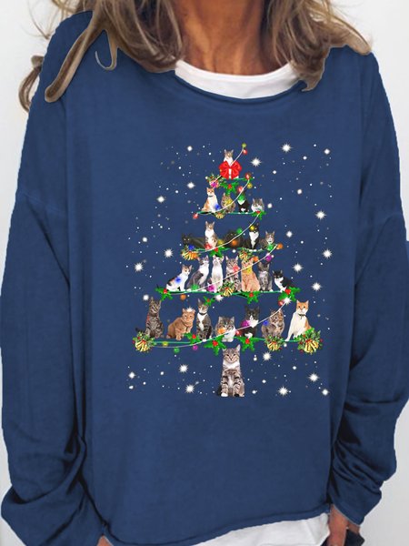 

Xmas Tree Cute Cat Regular Fit Sweatshirt, Deep blue, Hoodies&Sweatshirts