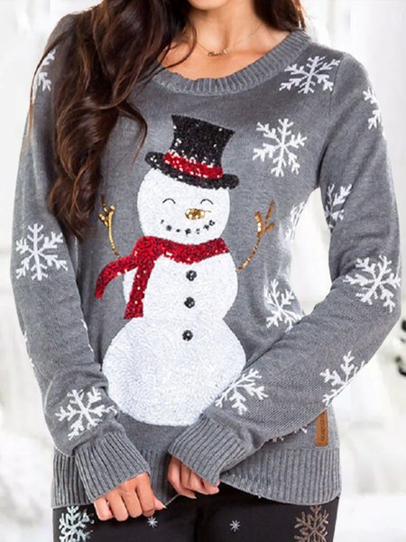 

Loosen Cute Christmas Snowman Sweater, Light gray, Sweaters & Cardigans