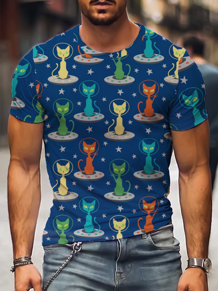 

Short Sleeve Cartoon Shirts & Tops, Blue, Men's t-shirts