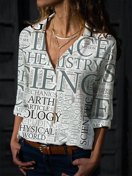 

Shirt Collar Long Sleeve Casual Letter Shirts & Tops, White, Blouses & Shirts