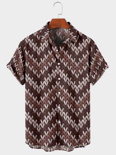 

Shirt Collar Vacation Shirts, Brown, Shirts ＆ Blouse