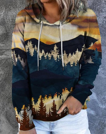 

Full Sunset Landscape Print Casual Sweatshirt, As picture, Hoodies&Sweatshirts