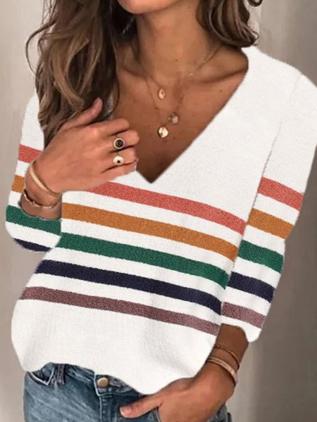 

Casual Striped Shirts & Tops, White, Tops