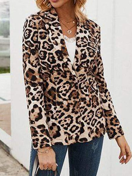 

Long sleeve Regular fit Lapel Leopard Outerwear, Blazers