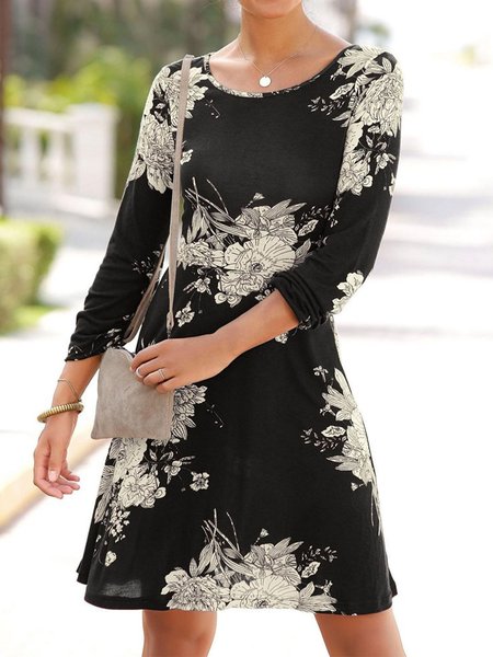 

Floral Casual Dresses, Black, Mini Dresses