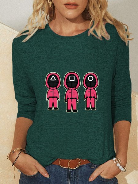

SQUID GAME Cartoon Cotton Blends Casual Shirts & Tops, Green, Tees & T-shirts