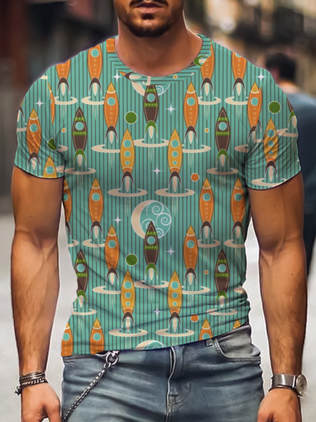 

Vacation Cartoon Crew Neck Shirts & Tops, Multicolor, Men's t-shirts