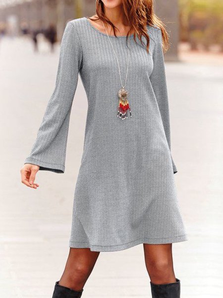 

Round Neck Plain Regular Fit Dresses, Gray, Mini Dresses