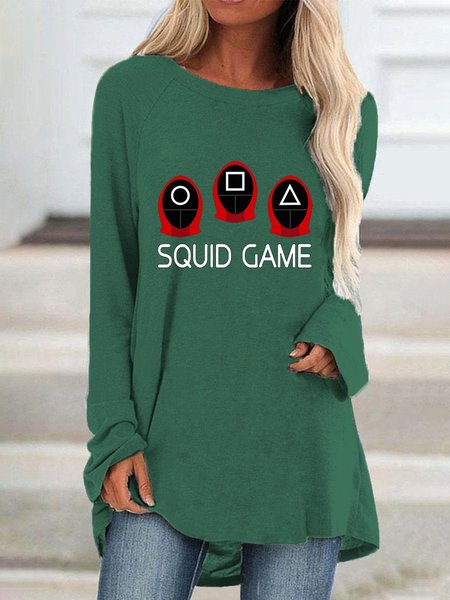 

SQUID GAME Cartoon Letter Regular Fit Casual Shirts & Tops, Green, Tunics