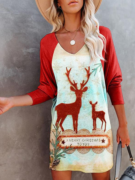 

Carina Allentare Natale Scollo a V Abito, Rosso, Midi Dresses