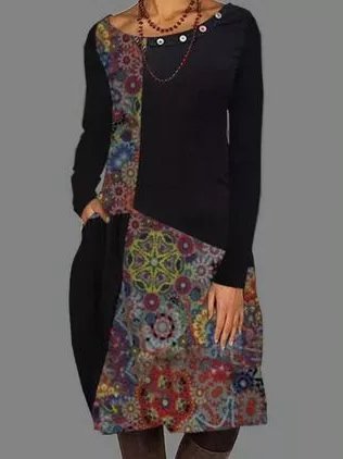 

Loosen Crew Neck Dresses, Black, Mini Dresses