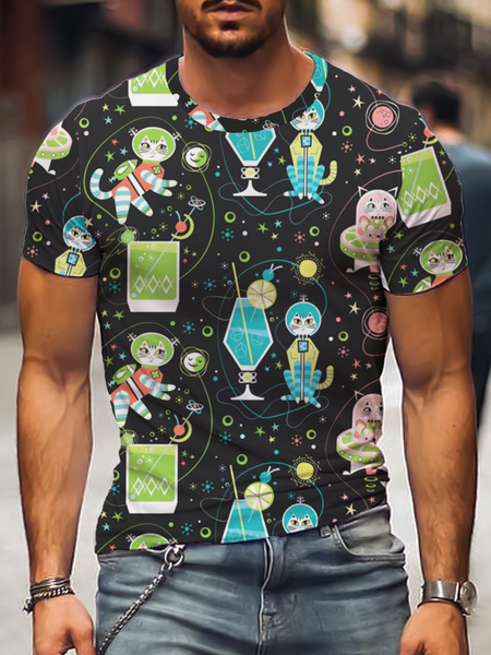 

Casual Geometric Short Sleeve Shirts & Tops, Multicolor, Men's t-shirts