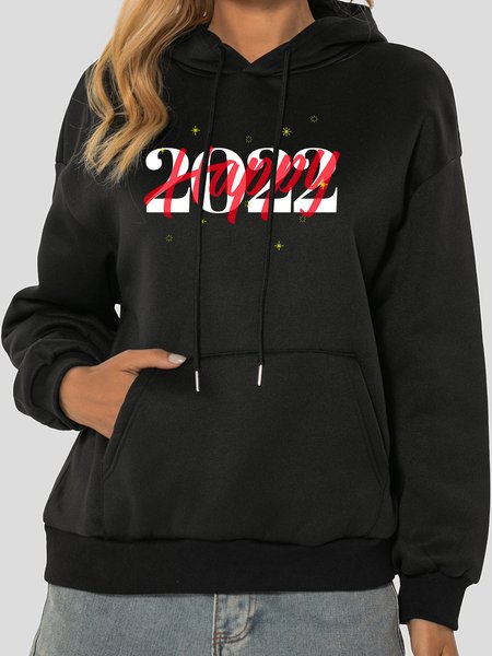 

Unocis Letter Print Long Sleeve Hoodie Sweatshirt, Black, Hoodies