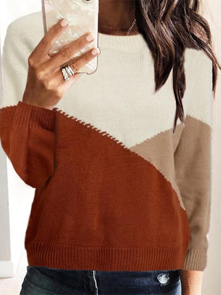 

Long Sleeve Casual Color Block Crew Neck Sweater, Multicolor, Knitwear & Sweaters