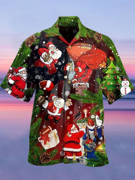 

Christmas Shirt Collar Vintage Shirts & Tops, As picture, Men's Floral shirt