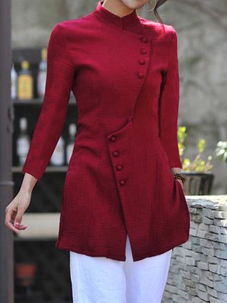

Stand Collar Regular Fit Vintage Outerwear, Red, Coats