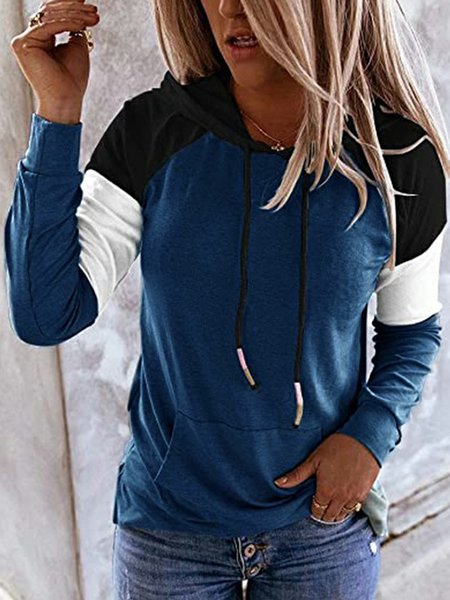 

Patchwork Casual Cotton Blends Sweatshirt, Blue, Hoodies & Sweatshirts