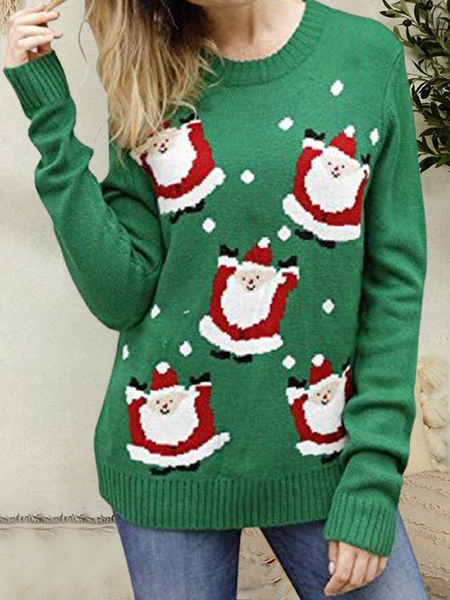 

Casual Household Daily Vintage Yarn/Wool Yarn Christmas Snowman Loosen Sweater, Green, Sweaters & Cardigans