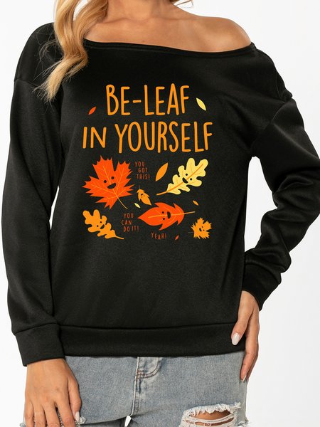 

Unocis Fun Printed Off Shoulder Sweatshirt, Black, Sweatshirts