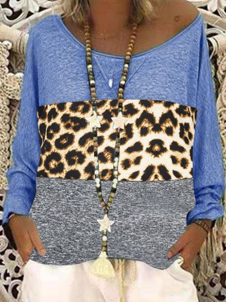 

Color Block Vintage V Neck Tops, Blue, Tops