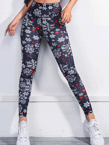 

Casual Cotton Printed Pants, Black, Leggings