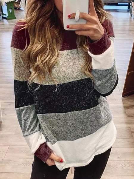 

Casual Crew Neck Color Block Loosen Shirts & Tops, Multicolor, Tops