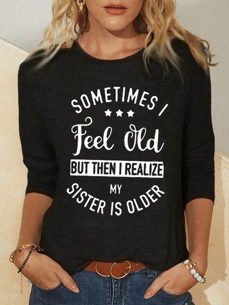 

Long Sleeve Crew Neck Letter Casual Shirts & Tops, Black, T-Shirts
