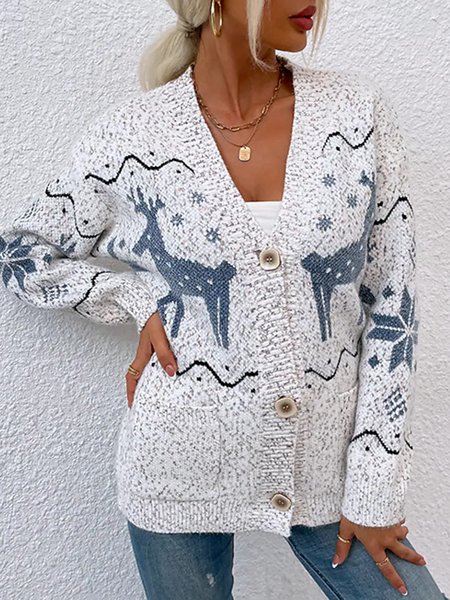 

Vintage Christmas Snowman Loosen Outerwear, Multicolor, Cardigans
