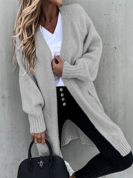 

Casual Long sleeve Casual Solid Outerwear, Light gray, Cardigans