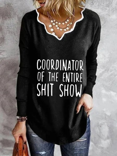 

Casual Long Sleeve Plus Size Printed Tops T-shirts, Black, T-Shirts