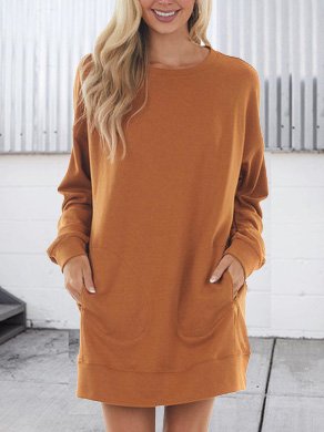 

Casual Loosen Crew Neck Dresses, Caramel, Mini Dresses