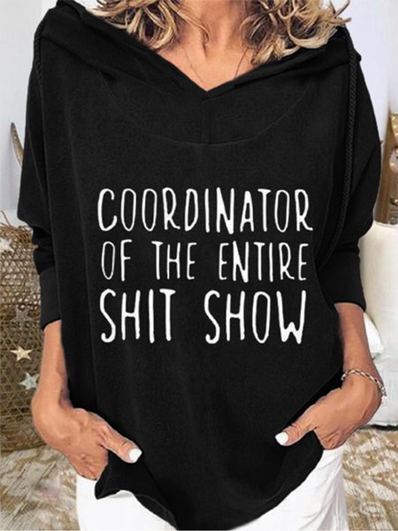 

Coordinator Of The Entire Shit Show Letters Printed Long Sleeve Hoodie Plus Size Casual Sweatshirts, Black, Hoodies & Sweatshirts