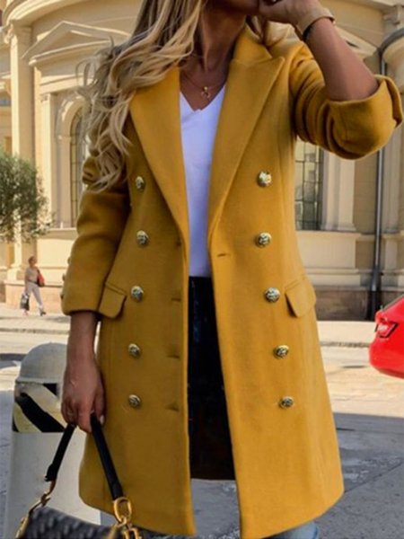 

Elegant Long sleeve Solid Lapel Overcoat, Yellow, Coats