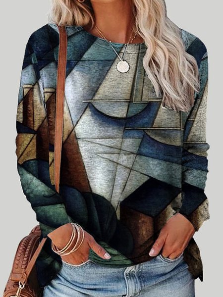 

Casual Geometric Loosen T-shirt, Multicolor, T-Shirts