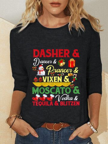 

Dasher Dancer Prancer Vixen Moscato Vodka Tequila Blitzen Letter Cotton Blends T-shirt, Black, Long sleeve tops