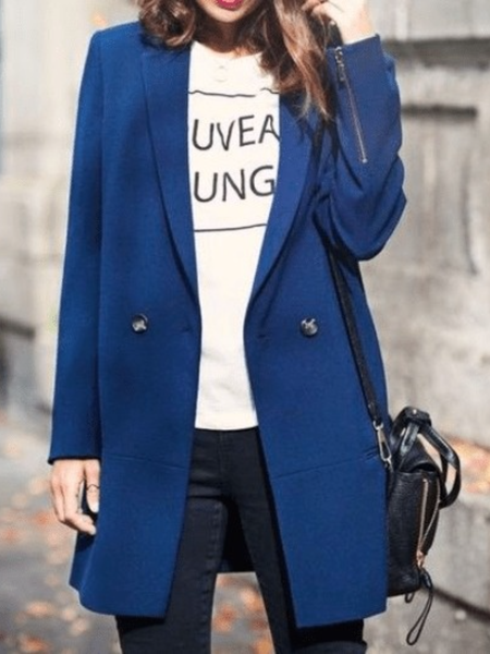 

Fall Simple Non-Stretch Mid-weight Daily Lapel Outerwear, Blue, Blazers