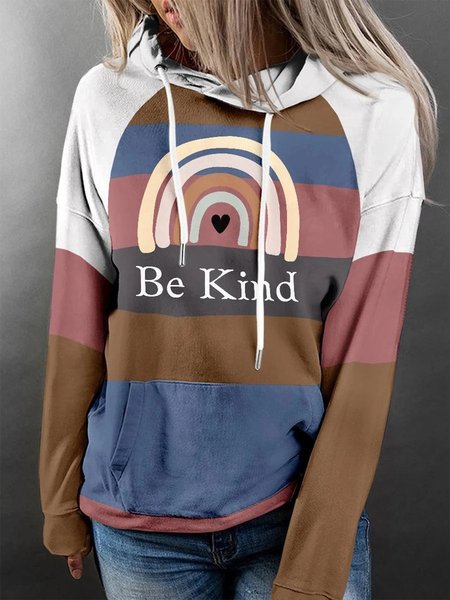 

Multicolor Striped Be Kind Letters Printed Long Sleeve Hoodie Plus Size Casual Sweatshirts, Hoodies & Sweatshirts