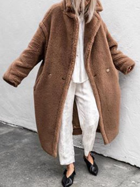 

Daily Household Lapel Plain Off Shoulder Vintage Outerwear, Coffee, Coats